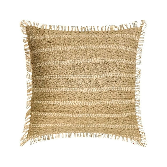 The HomeCentric Throw Pillow Cover, Beige Pack of 2, 20x20 inch (50x50 cm) Pillow Covers, Jute Jute Lace Throw Pillows For Sofa, Striped Pattern Contemporary Style Easter - Golden Fiber