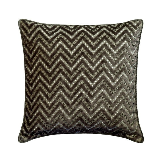 The HomeCentric Throw Pillow Cover With Zipper Grey Pack of 2 22x22 inch (55x55 cm) Throw Pillow Covers Velvet Chevron & Crystals Embroidered Throw Pillows For Sofa Geometric Modern - Crystal Chevron