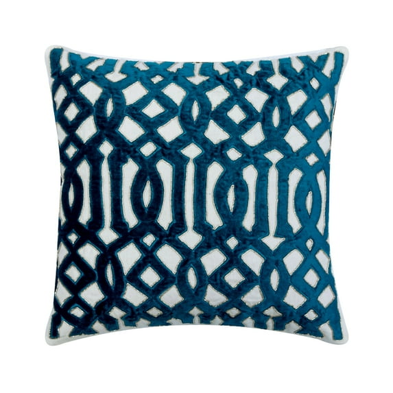 The HomeCentric Throw Pillow Cover With Zipper Royal Blue Pack of 2 16"x16" (40x40 cm) Throw Pillow Covers Linen Greek Lattice Trelllis Applique Zardosi Throw Pillows For Couch Geometric - Artemis