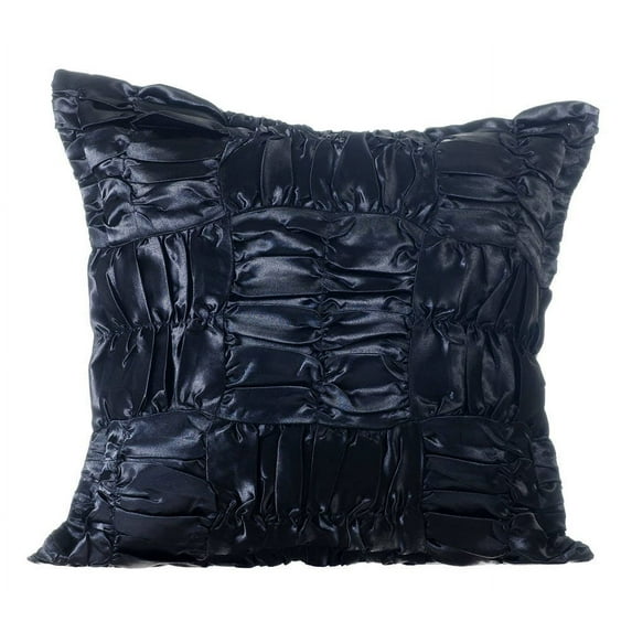 The HomeCentric Throw Pillow Covers, Decorative Black Designer Throw Pillow Covers Pack of 2, 16x16 inch (40x40 cm) Satin Pillow Covers For Couch, Solid Color, Ruches, Textured, - Dreamy Black