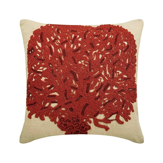 The HomeCentric Toss Pillow Covers Decorative Ecru Cushion Cover Pack of 2 16x16 inch (40x40 cm) Linen Pillow Covers Nature & Floral Tree Beaded Modern Designer Pillowcases Easter - Changing Tree