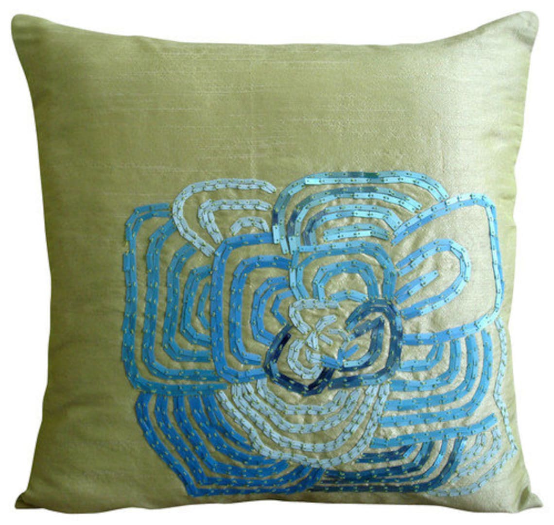 The HomeCentric Blu 60x60 cm Tessuto Jacquard Fodere Per Cuscino, Seta Federa Cuscino, Contemporaneo Damasco Euro Pillow Sham - Forever Damask