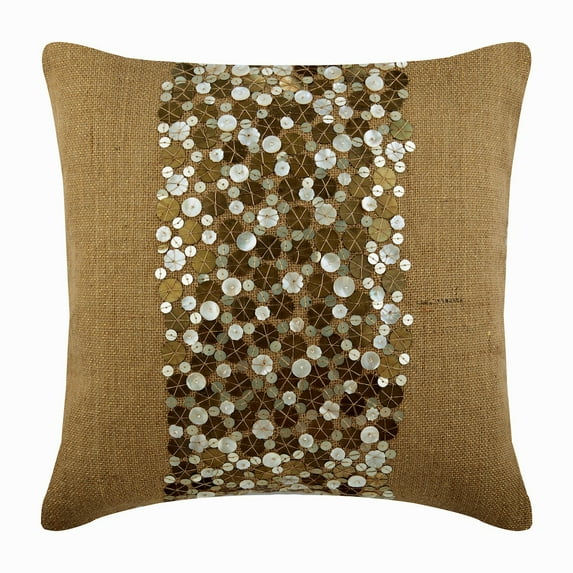 The HomeCentric Toss Pillow Covers Pack of 2 22x22 inch (55x55 cm) Pillow Case Beige Cushion Covers Metallic Sequins Earthy Pillows Cover Burlap Square Pillows Cover Floral - Gold Silver Sands
