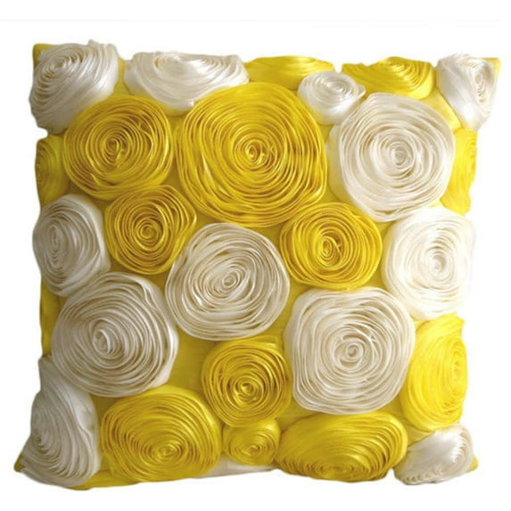 The HomeCentric Yellow Throw Pillow Cover Pack of 2 18x18 inch (45x45 cm) Throw Pillow Cover Silk Square Throw Pillow Cover Satin Ribbon Yellow Rose Flowers Pillow Cover Floral - Sunny Yellow Blooms