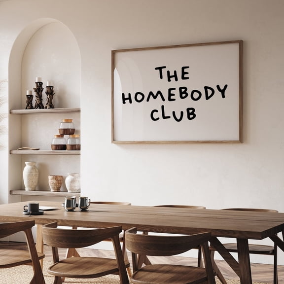 The Homebody Club Typography Quote Poster Black White Introverts Stay Home Trendy Wall Art, Poster Only