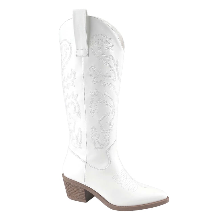 White Western Knee-High Boots – Studded Cowboy Boots – Luxxe  Chic White  Women\'s Boots display picture 1