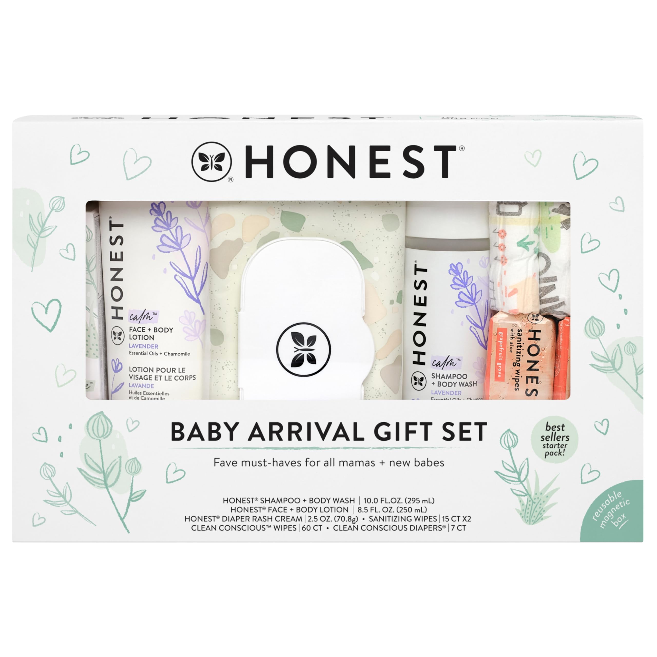 The Honest Company Baby Arrival Gift Set | Newborn Essentials Welcome Box | Diapers, Wipes, Personal Care, Diaper Rash Cream