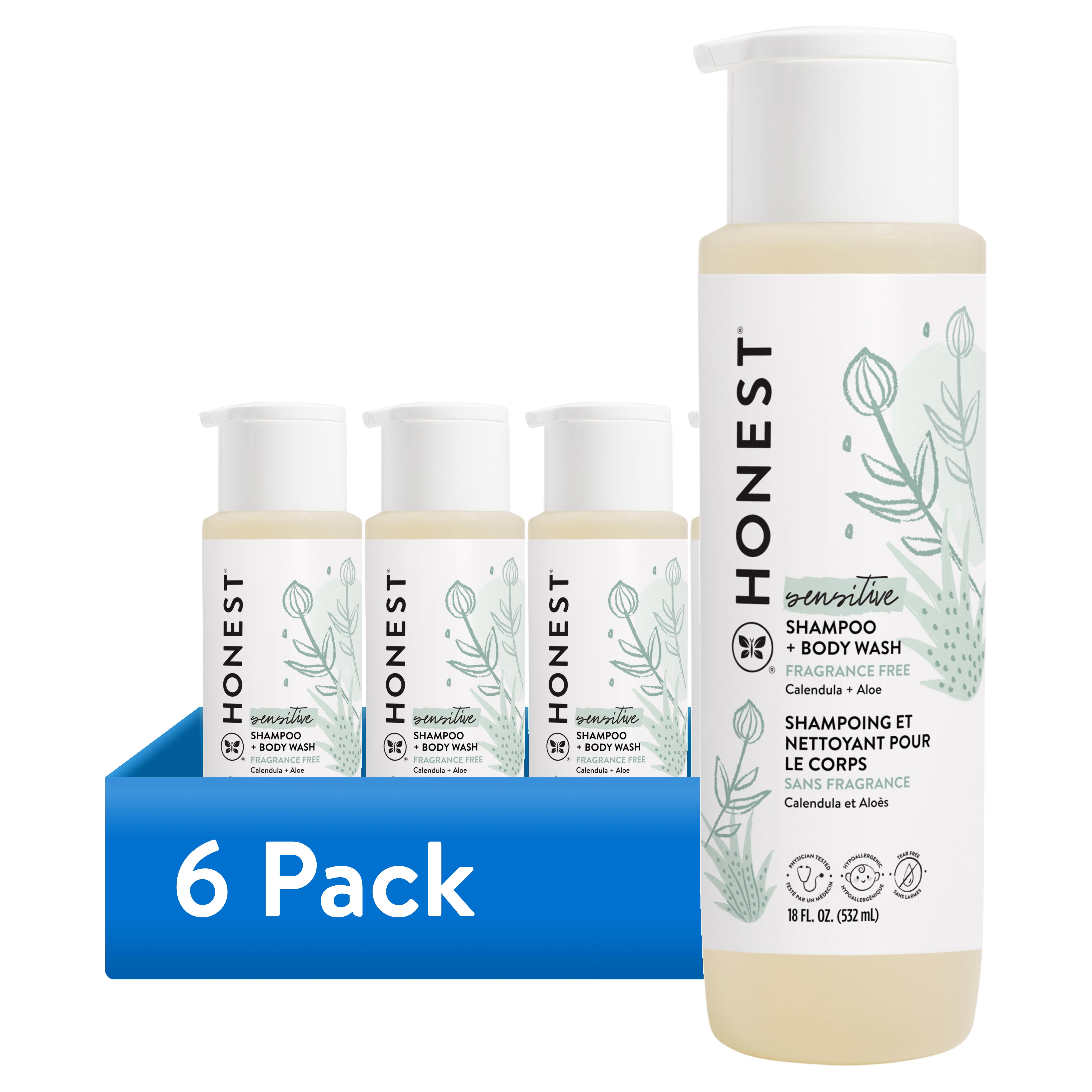 (6 pack) The Honest Company Baby Shampoo and Body Wash Sensitive Fragrance Free 18 fl oz
