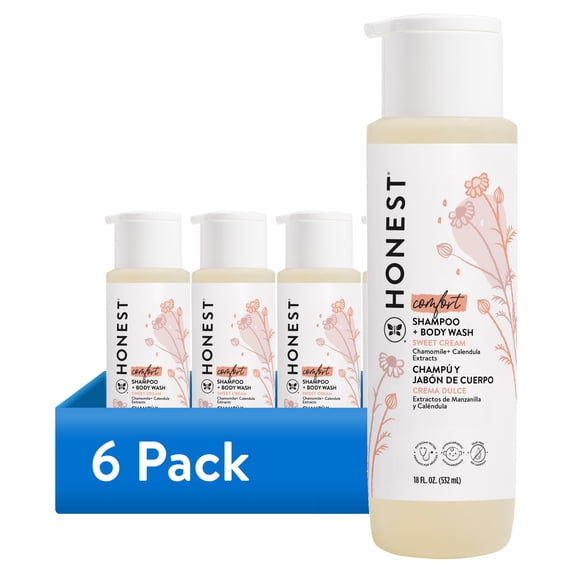 (6 pack) The Honest Company Baby Shampoo and Body Wash, Sweet Cream Comfort, 18 fl oz
