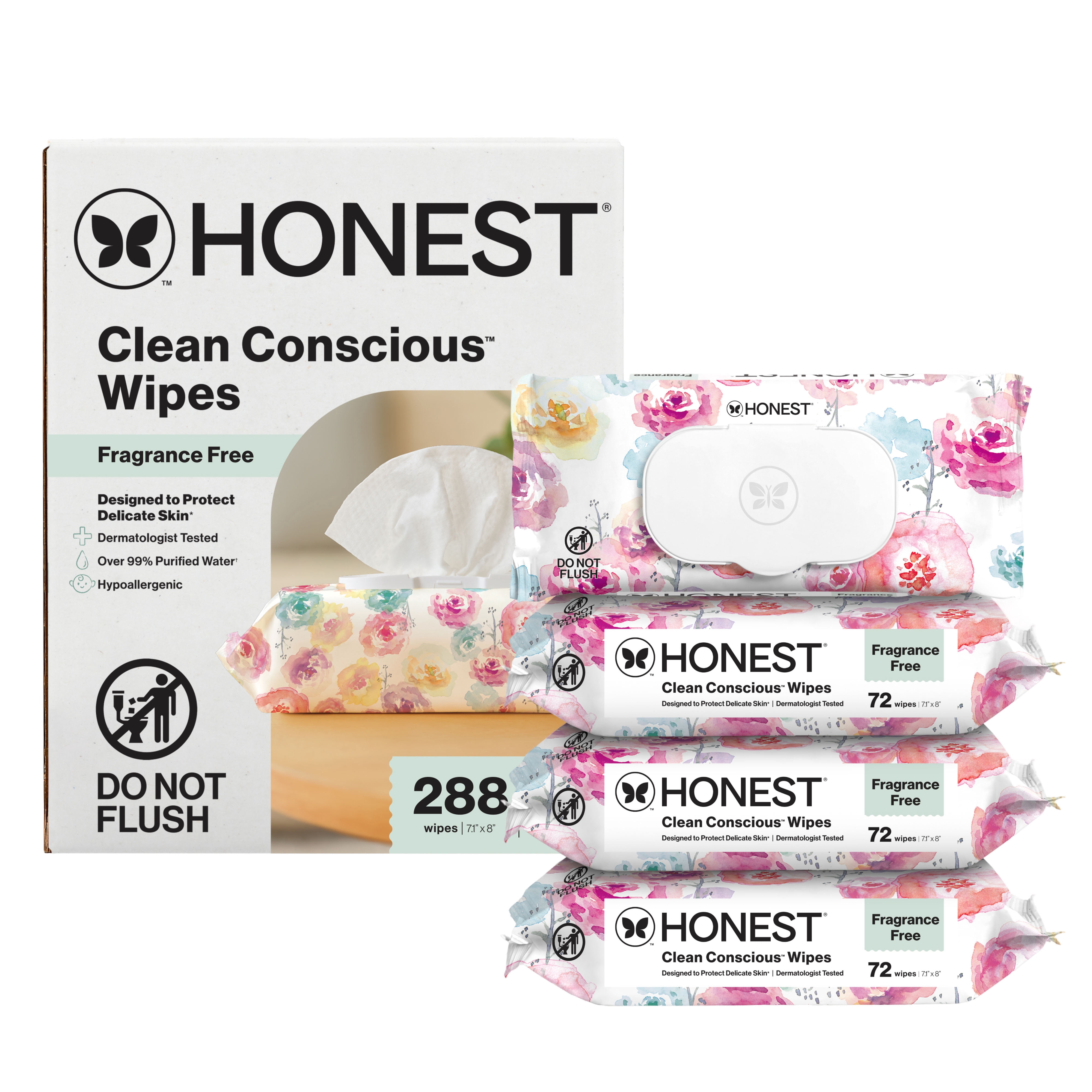 The Honest Company Clean Conscious Wipes, Rose Blossom, 288 Count