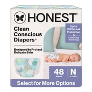 Honest  Clean Conscious Baby Diapers Size Newborn <10 lbs, Hypoallergenic and Plant Based, 48 Count