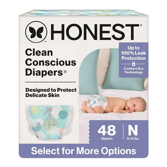 The Honest Company Clean Conscious Baby Diapers Size Newborn (<10 lbs) Plant Based Hypoallergenic 48 Count