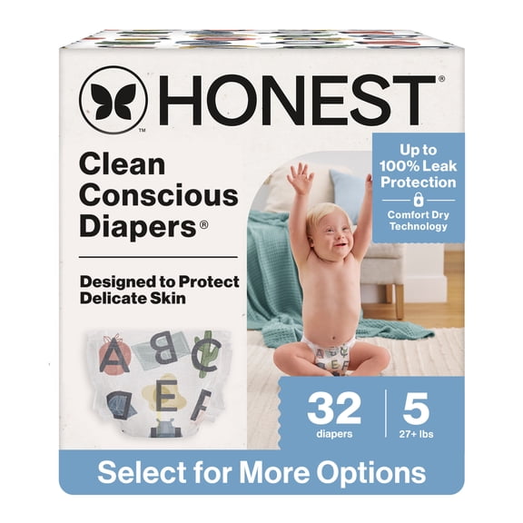 Honest® Clean Conscious Baby Diapers Size 5 (27+ lbs), Hypoallergenic and Fragrance Free, 32 Count