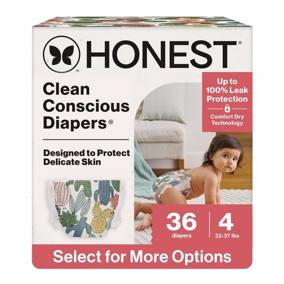 The Honest Company Clean Conscious Baby Diapers Size 4 (22–37 lbs) Hypoallergenic Fragrance Free 36 Count