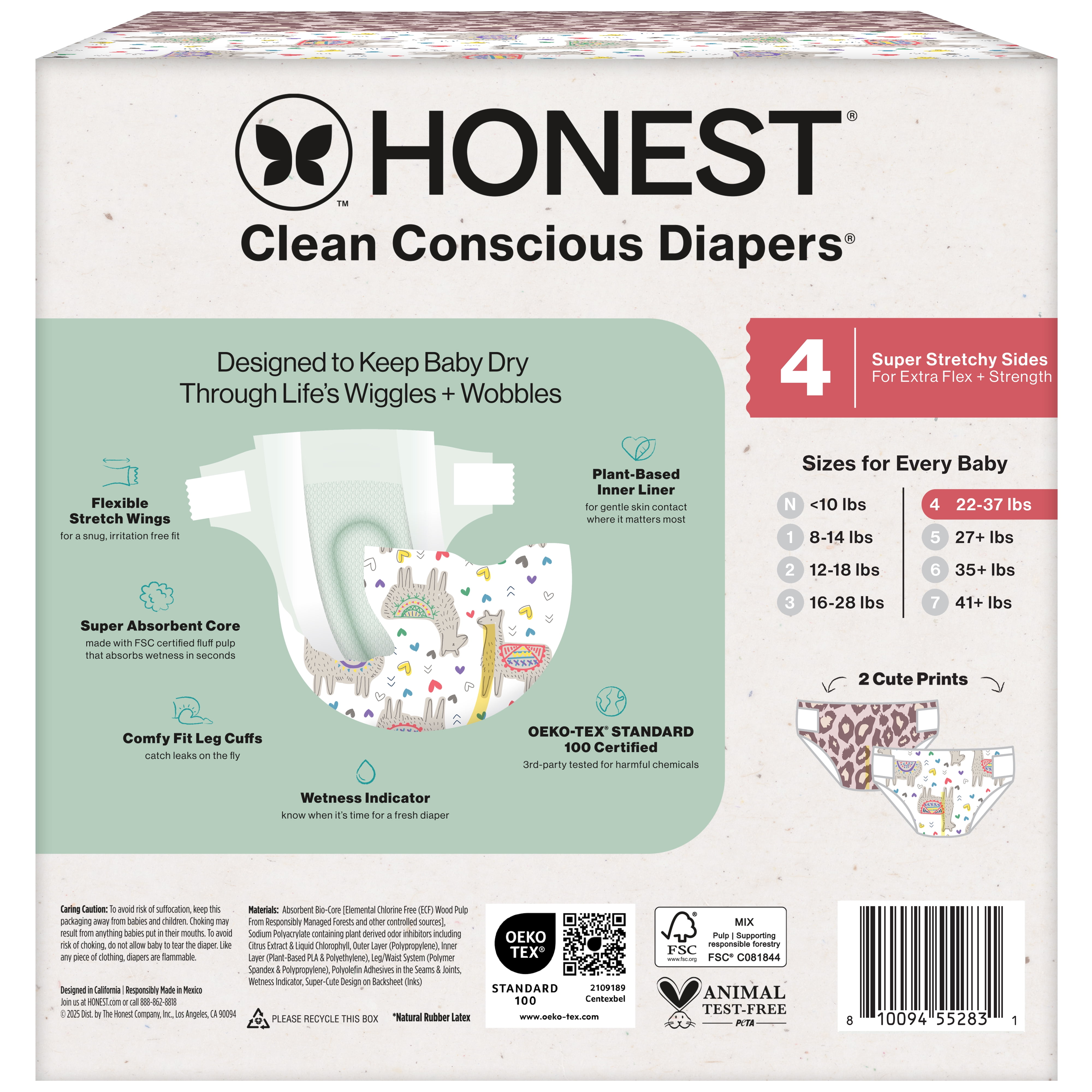 The Honest Company Clean Conscious Diapers Up to 100% Leak Protection Designed to Protect Delicate Skin Hypoallergenic + Fragrance Free Wild Thang + All the Alpacas, Size 4, 54 Count