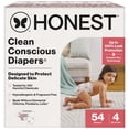 thumbnail image 1 of The Honest Company Clean Conscious Diapers for Sensitive Skin, Up to 100% Leakproof , Hypoallergenic, Fragrance Free, Gender Neutral, Club Box, Size 4 (22-37 lbs), 54 Count (Prints May Vary), 1 of 10