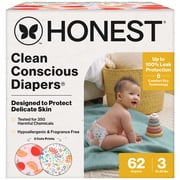 The Honest Company Clean Conscious Diapers  Up to 100% Leak Protection Designed to Protect Delicate Skin Hypoallergenic + Fragrance Free Just Peachy + Flower Power, Size 3, 62 Count