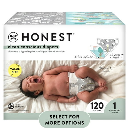 The Honest Company Clean Conscious Disposable Baby Diapers Above It All and Pandas Prints Size 1 (8–14 lbs) 120 Count