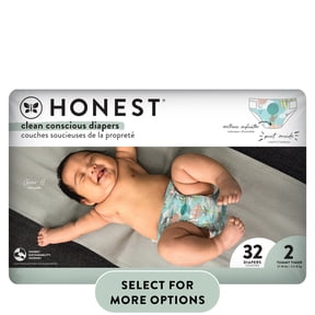 The Honest Company Clean Conscious Disposable Baby Diapers Above It All Print Size 2 (1218 lbs) 32 Count