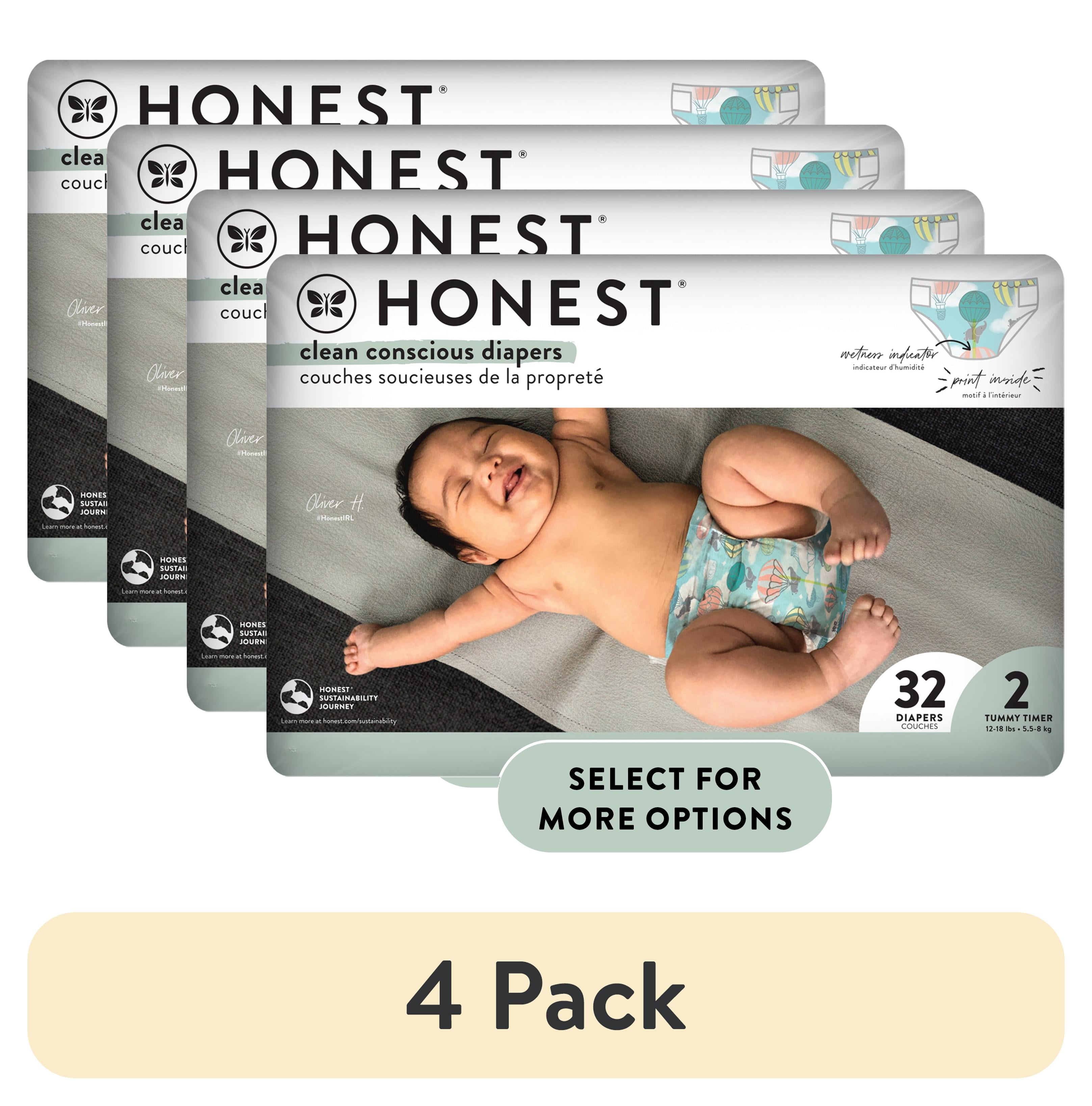 (4 pack) The Honest Company, Clean Conscious Disposable Baby Diapers, Above It All Print, Size 2, 32 Count (Select for More Options)