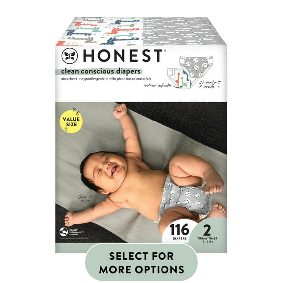 The Honest Company Clean Conscious Disposable Baby Diapers Giraffes and Pandas Prints Size 2 (12–18 lbs) 116 Count