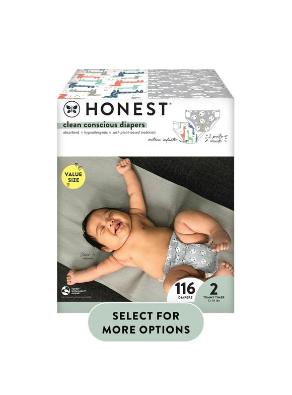 The Honest Company, Clean Conscious Disposable Baby Diapers, Giraffes & Pandas Prints, Size 2, 116 Count (Select for More Options)