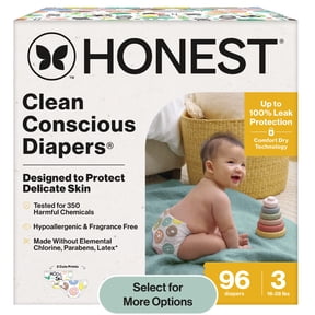 The Honest Company Clean Conscious Baby Diapers Size 3 (16–28 lbs) Hypoallergenic Fragrance Free 96 Count