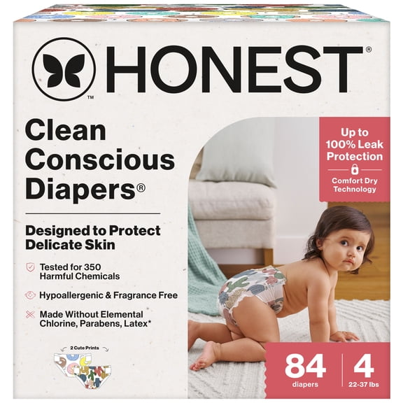 Honest® Clean Conscious Baby Diapers Size 4 (22-37 lbs), Hypoallergenic and Fragrance Free, 84 Count