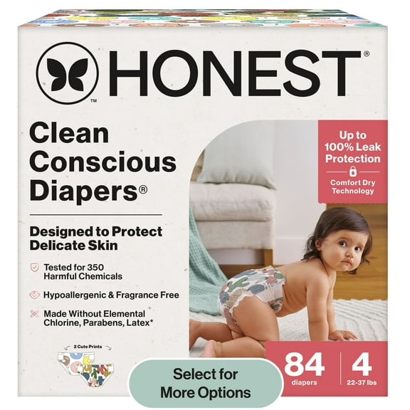 Honest® Clean Conscious Baby Diapers Size 4 (22-37 lbs), Hypoallergenic and Fragrance Free, 84 Count