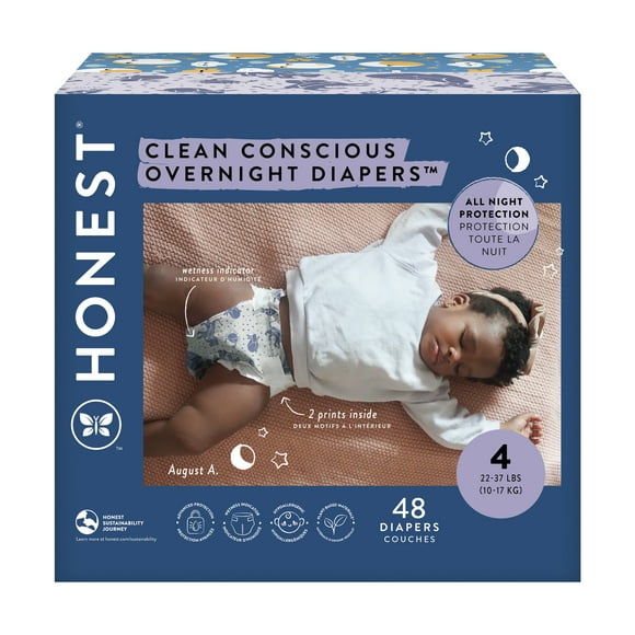 The Honest Company Club Box Overnight Diapers, Size 4, Cozy Cloud + Star Signs