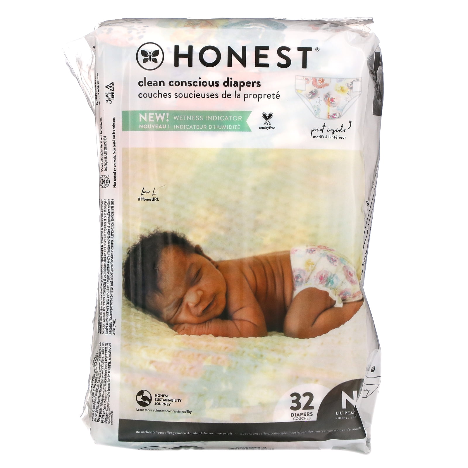 Honest Diapers, Newborn, Less Than 10 Pounds, Rose Blossom, 32 Diapers