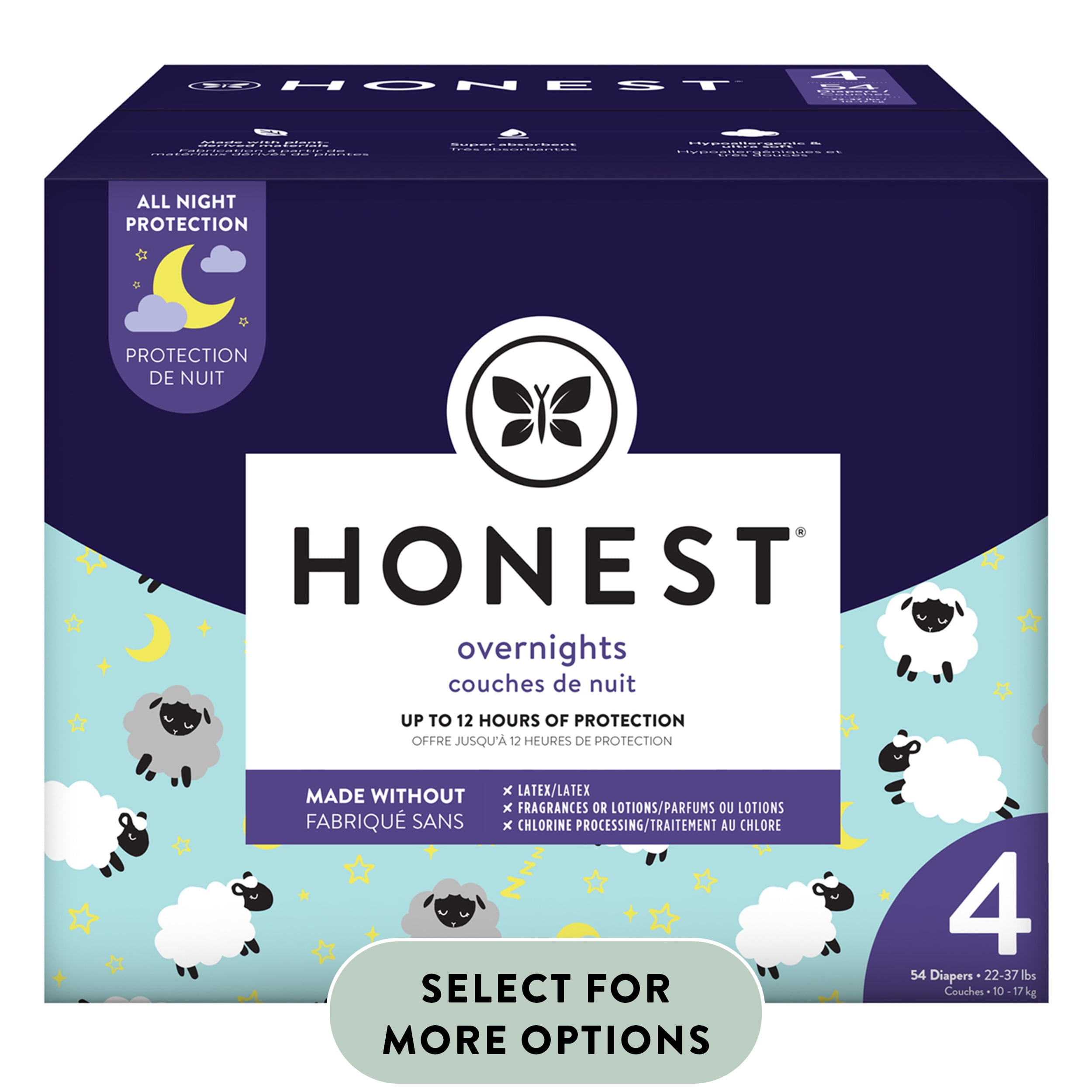 The Honest Company Overnight Baby Diapers, Sleepy Sheep, Size