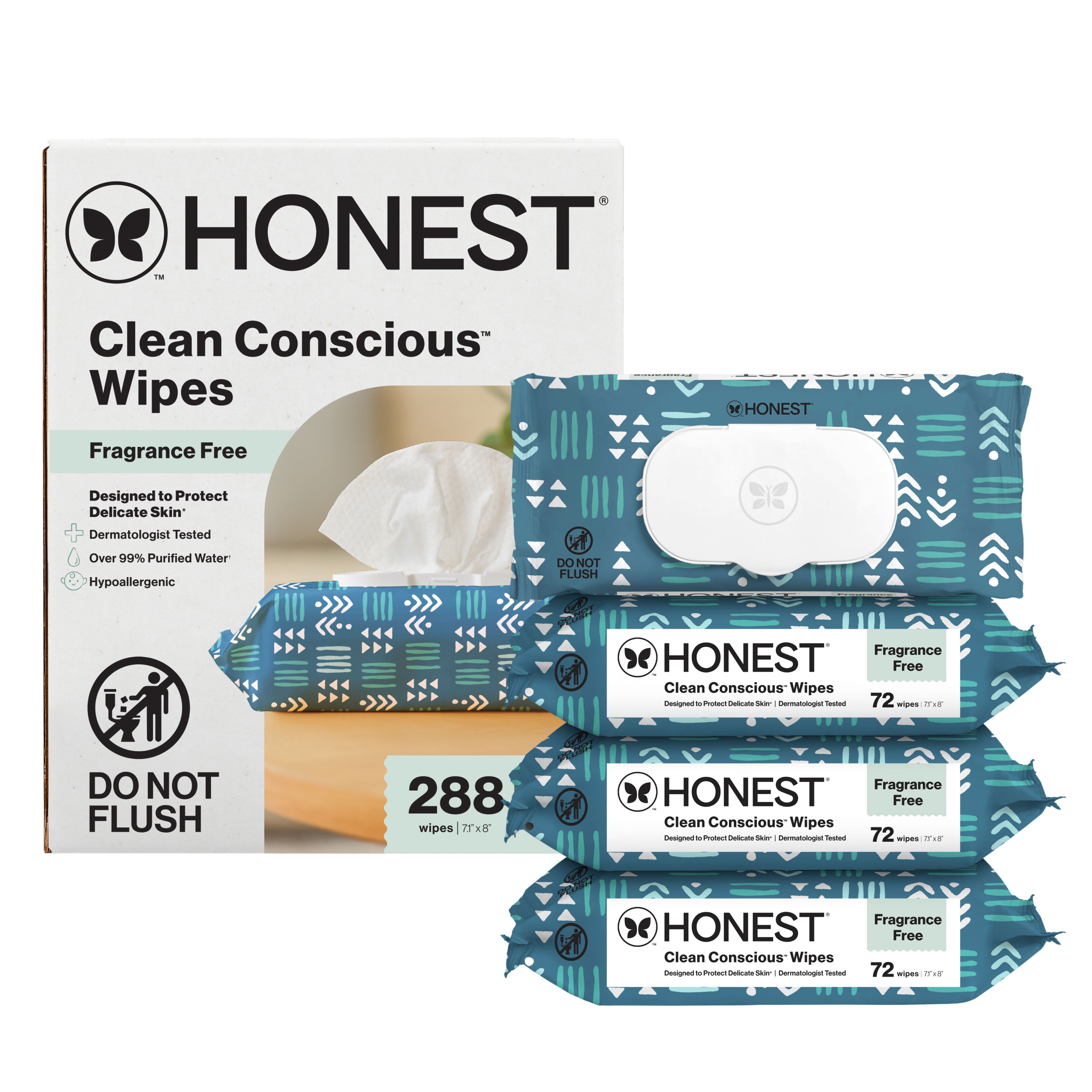 The Honest Company, Plant-Based Baby Wipes, Fragrance-Free, 288