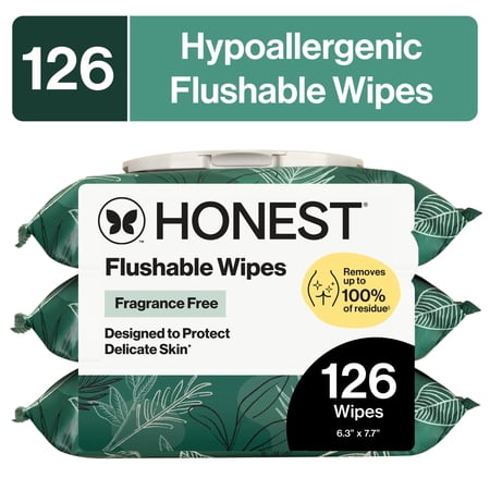 The Honest Company Flushable Wipes, Plant-Based, Tropical Leaves, 126 Count