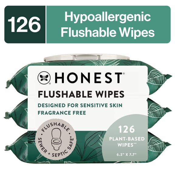 The Honest Company Flushable Wipes, Plant-Based, 126 Count, Tropical Leaves