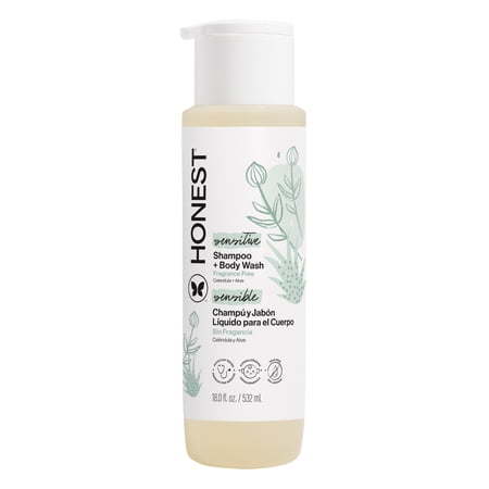The Honest Company Sensitive 2-in-1 Shampoo and Body Wash, Fragrance Free, 18 fl oz