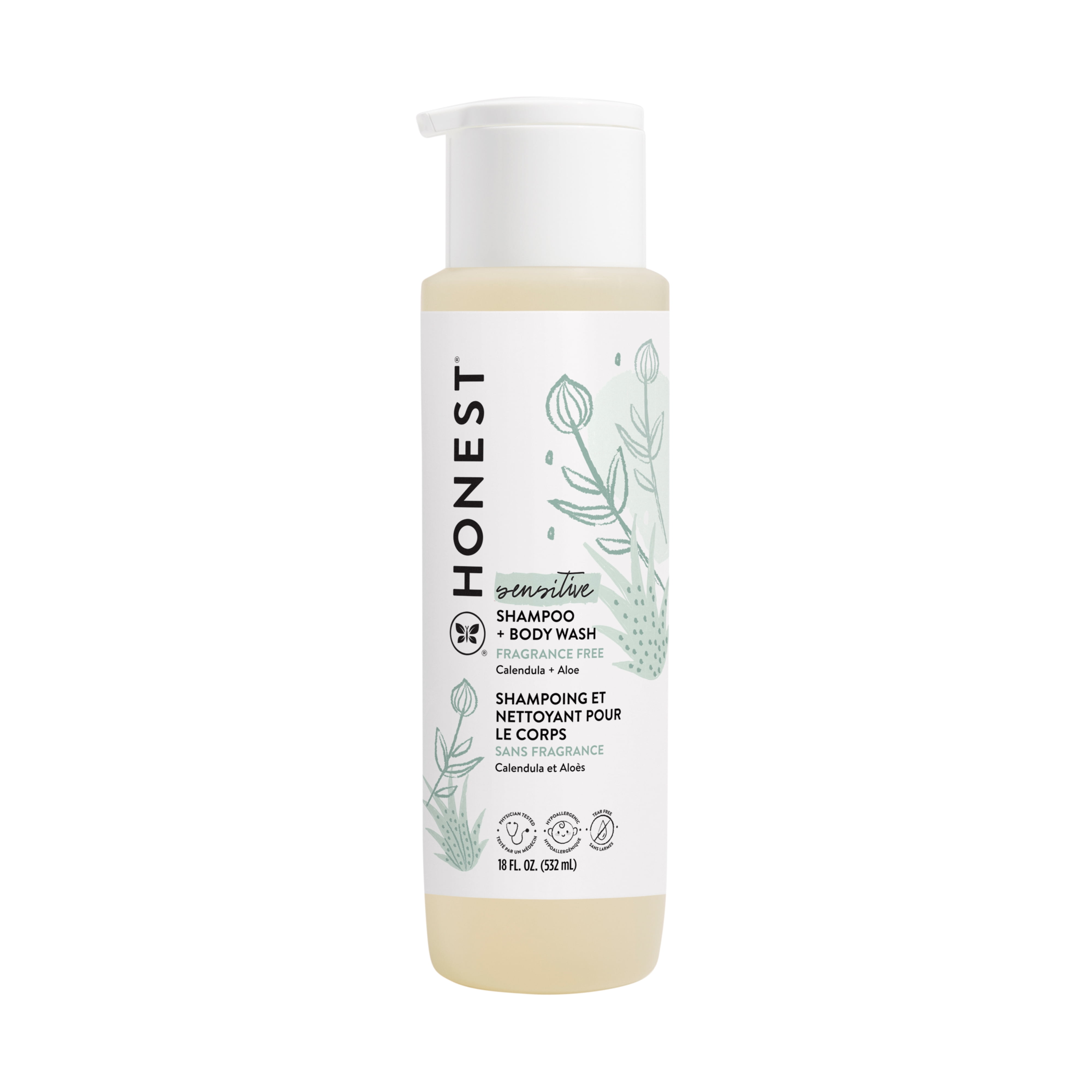 The Honest Company, Shampoo + Body Wash, Fragrance Free, Sensitive, 18.0 Fl. Oz.