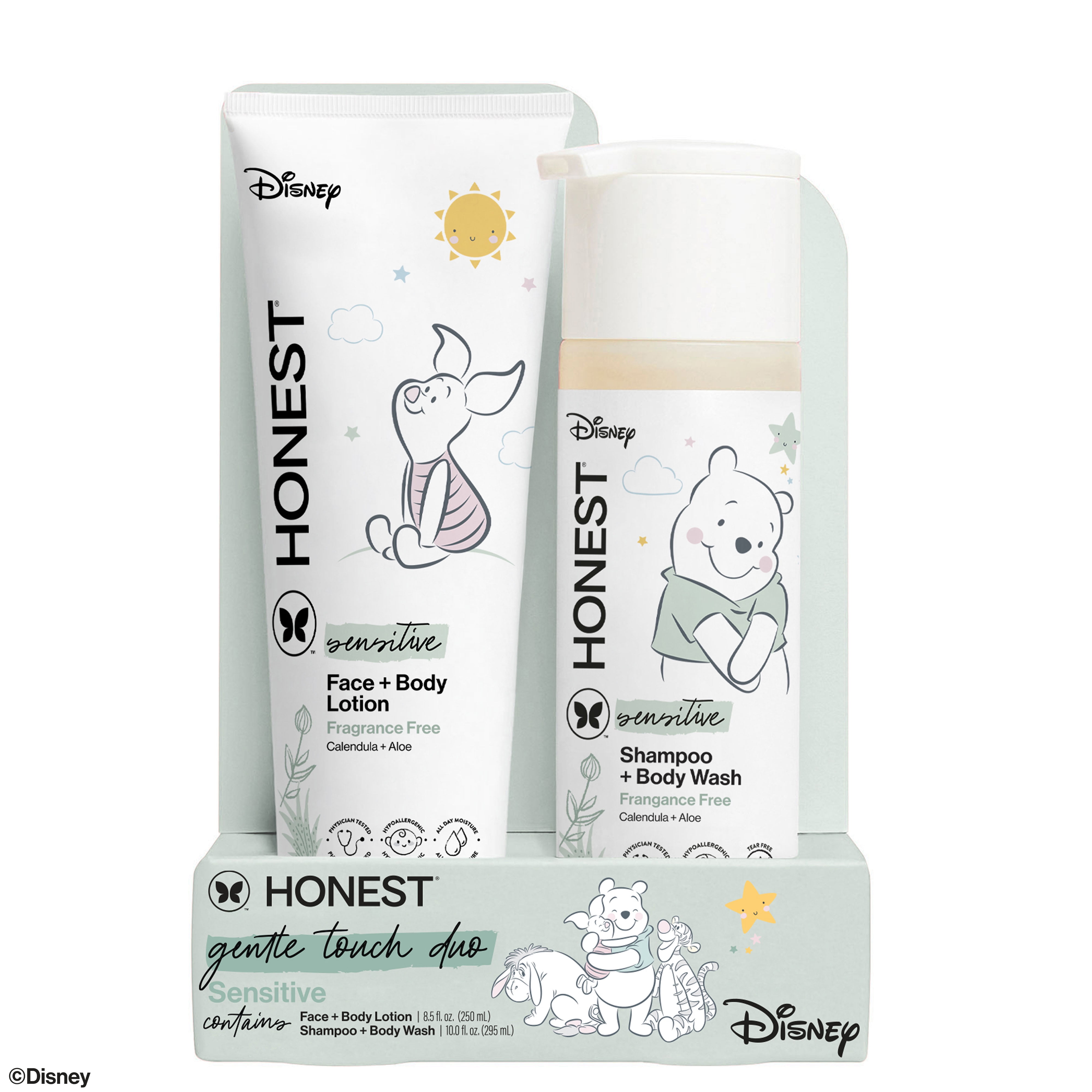 The Honest Company, Shampoo + Lotion Disney Gift Set, Fragrance Free, Sensitive, 18.5 fl oz