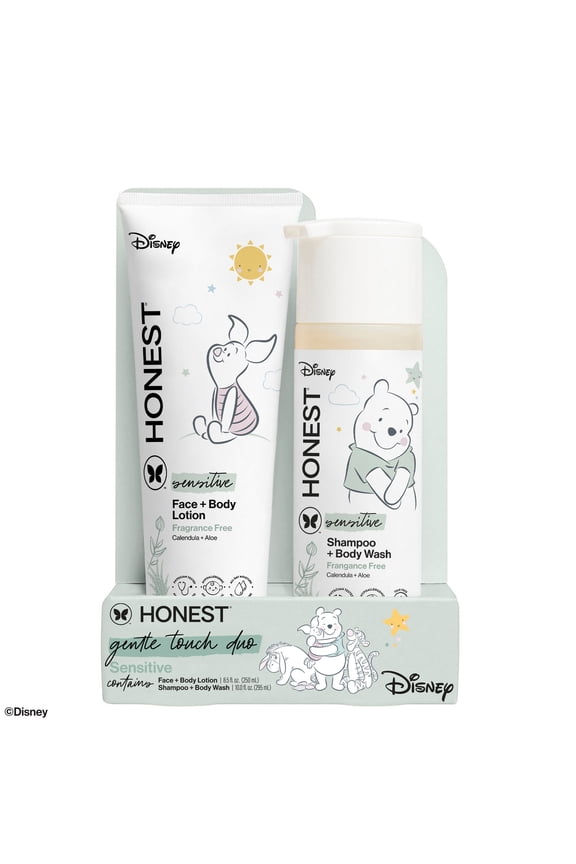 The Honest Company 2-in-1 Cleansing Shampoo + Body Wash and Face + Body Lotion Bundle + Disney Design | Gentle for Baby | Dermatologist Tested | Sensitive Fragrance Free, 18.5 fl oz