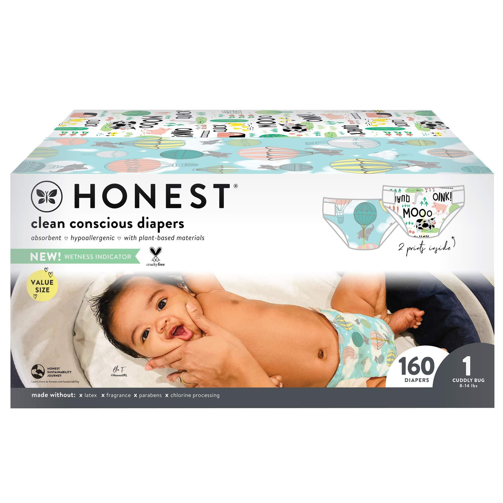The Honest Company - Super Club Box, Clean Conscious Diapers, Above It All  + Barnyard Babies, Size 1, 160 Count (Packaging May Vary) Pandas & 