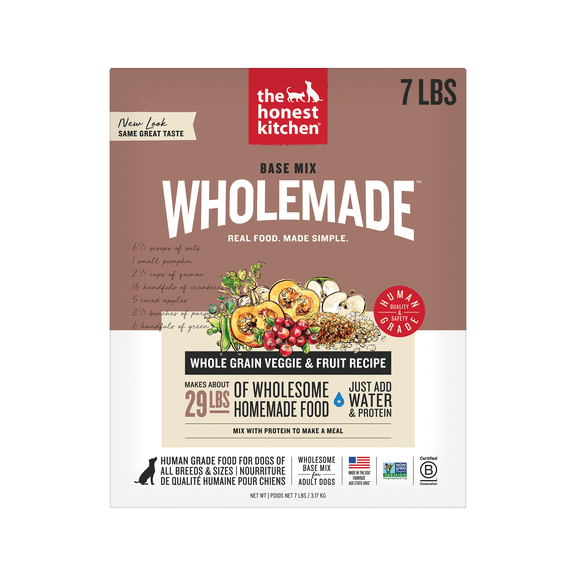 The Honest Kitchen Human Grade Wholemade Dehydrated Dog Food Whole Grain, Veggie & Fruit Base Mix ( Add Protein), 7 lb (Makes 28 lbs)