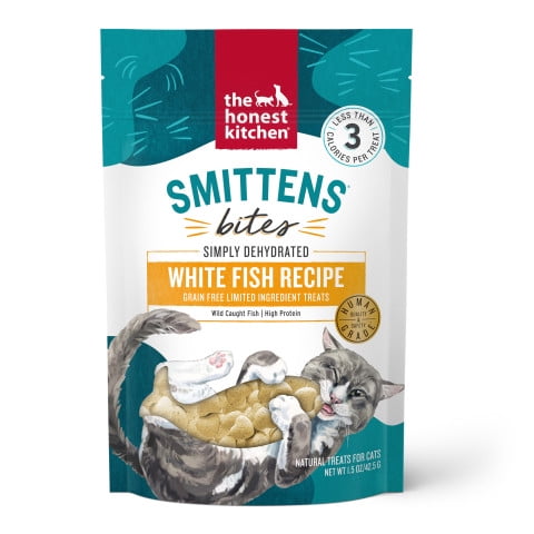 The Honest Kitchen Smittens Bites White Fish Cat Treats, Human Grade Limited Ingredient Treats with Wild Caught Fish & Omega Support, Crunchy High Protein Training Treat for Cats, 1.5 oz Bag