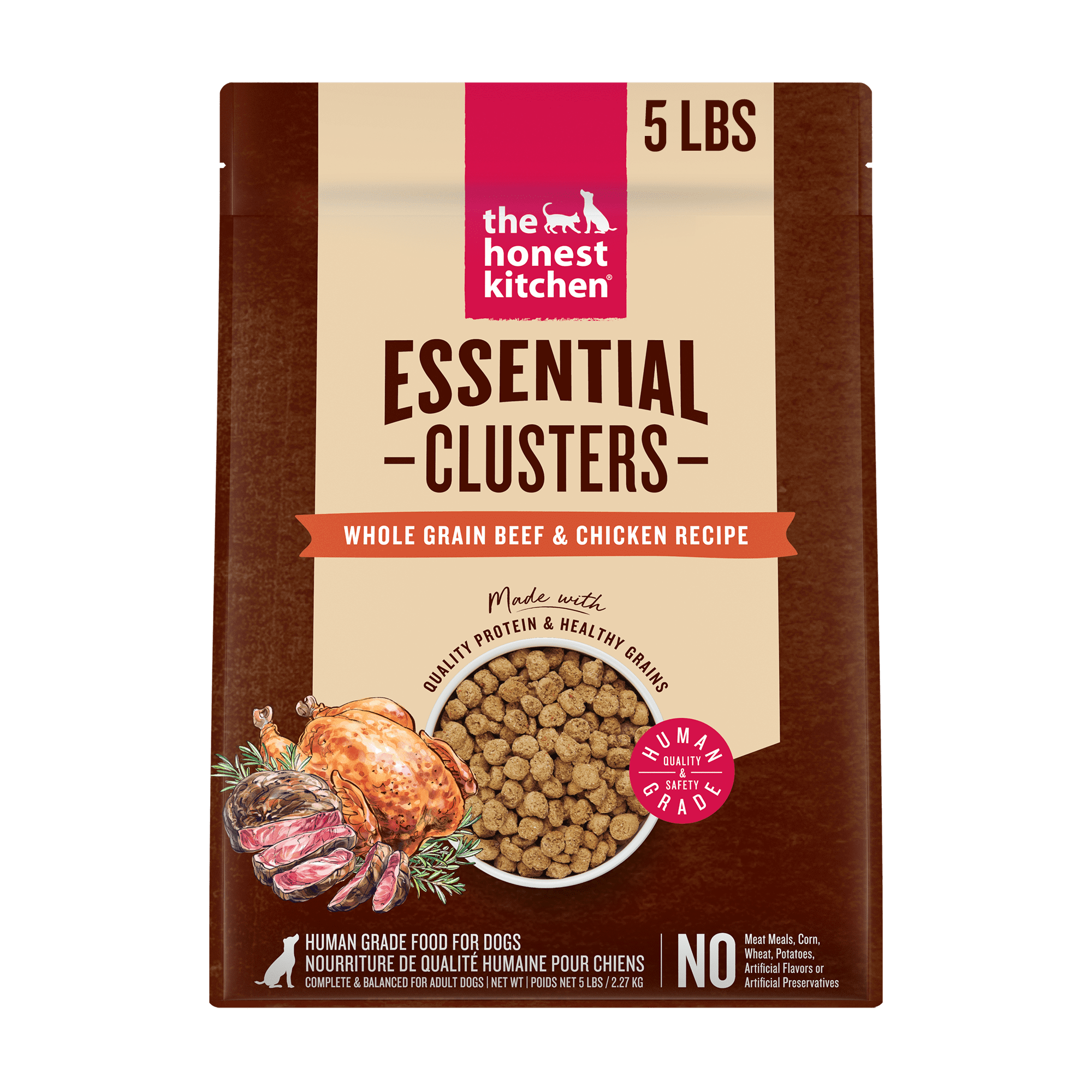 The Honest Kitchen Human Grade Essential Clusters Dry Dog Food Whole Grain Beef & Chicken Dry Dog Food 5 lb Bag
