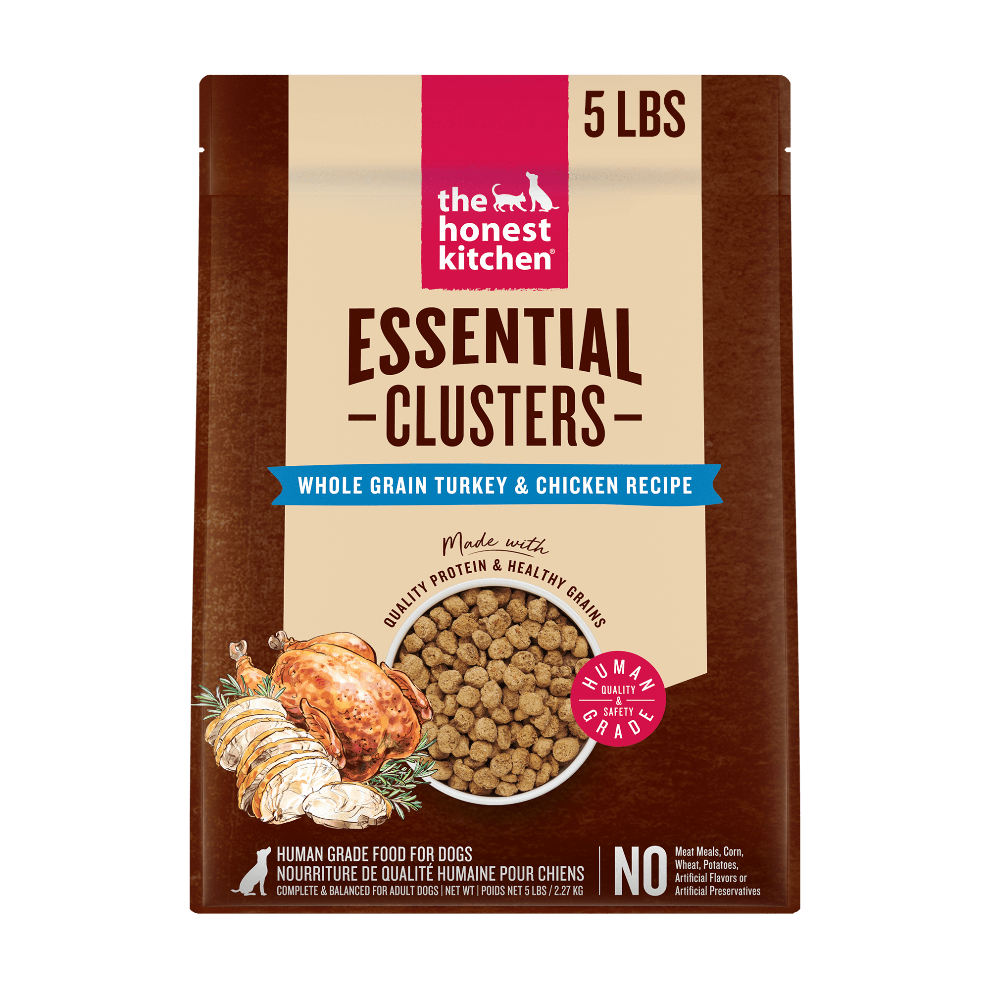 The Honest Kitchen Human Grade Essential Clusters Dry Dog Food Whole Grain Turkey & Chicken Dry Dog Food 5 lb Bag