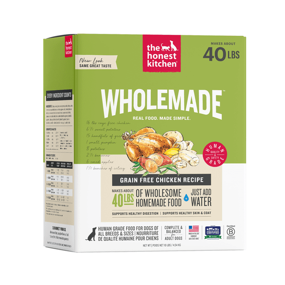 The Honest Kitchen Wholemade Grain Free Chicken Recipe, Human Grade Dehydrated Dog Food, Supports Healthy Digestion, Skin & Coat, 10 lb Box Makes 40 lbs