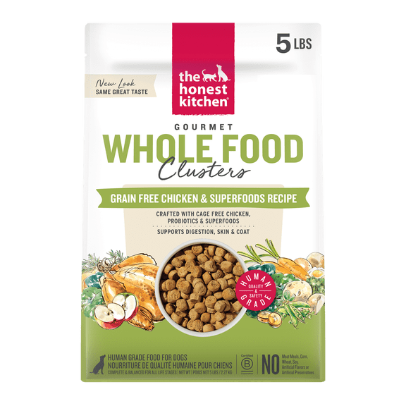 The Honest Kitchen Human Grade Dry Dog Food Whole Food Clusters Grain Free Chicken Dry Dog Food, 5 lb Bag