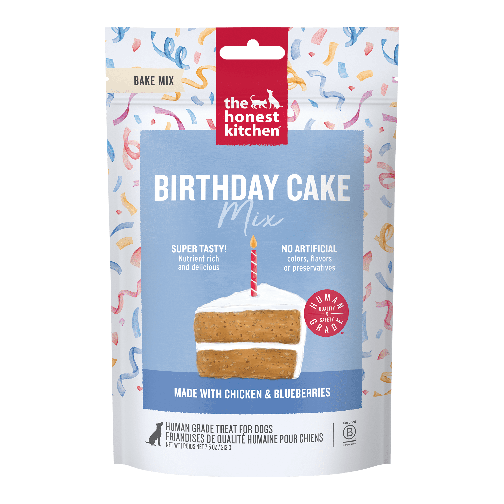 The Honest Kitchen Human Grade Birthday Cake Mix for Dogs, Chicken & Blueberry, Bake-at-Home Dog Celebration Cake, Real Ingredients, 7.5 oz