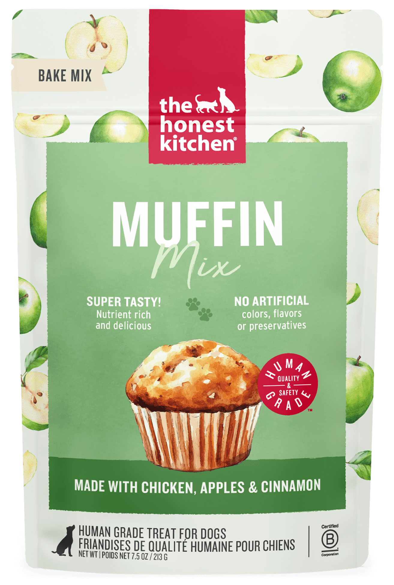The Honest Kitchen Human Grade Dog Muffin Mix, Apple, Chicken & Cinnamon, Bake-at-Home Dog Muffins, Real Ingredients, 7.5 oz