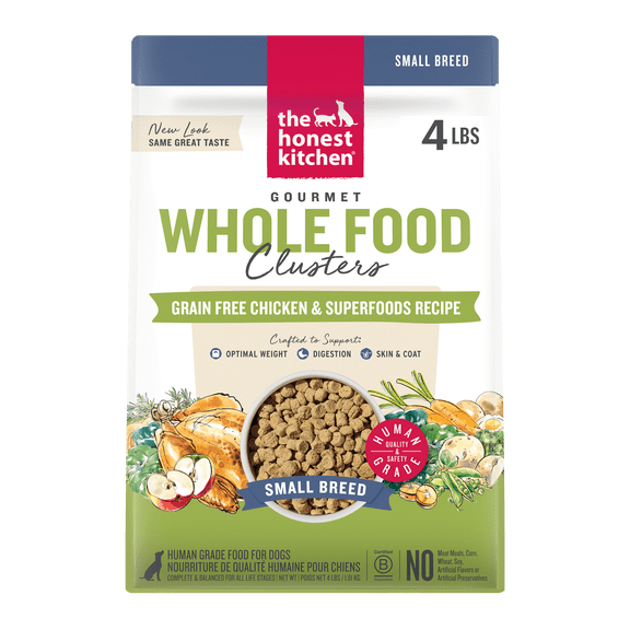 The Honest Kitchen Human Grade Dry Dog Food Whole Food Clusters Small Breed Grain Free Chicken Dry Dog Food, 4 lb Bag