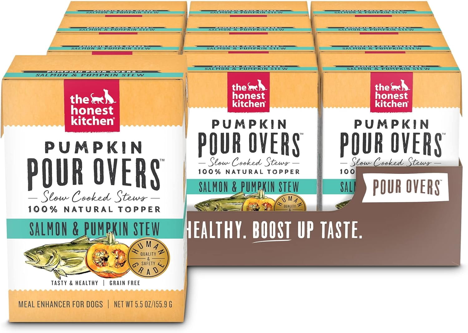 The Honest Kitchen Human Grade Toppers Pumpkin POUR OVERS Salmon & Pumpkin Stew Topper, 5.5 oz, Case of 12